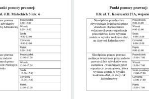 Nowy harmonogram nieodpłatnej pomocy prawnej w Ełku